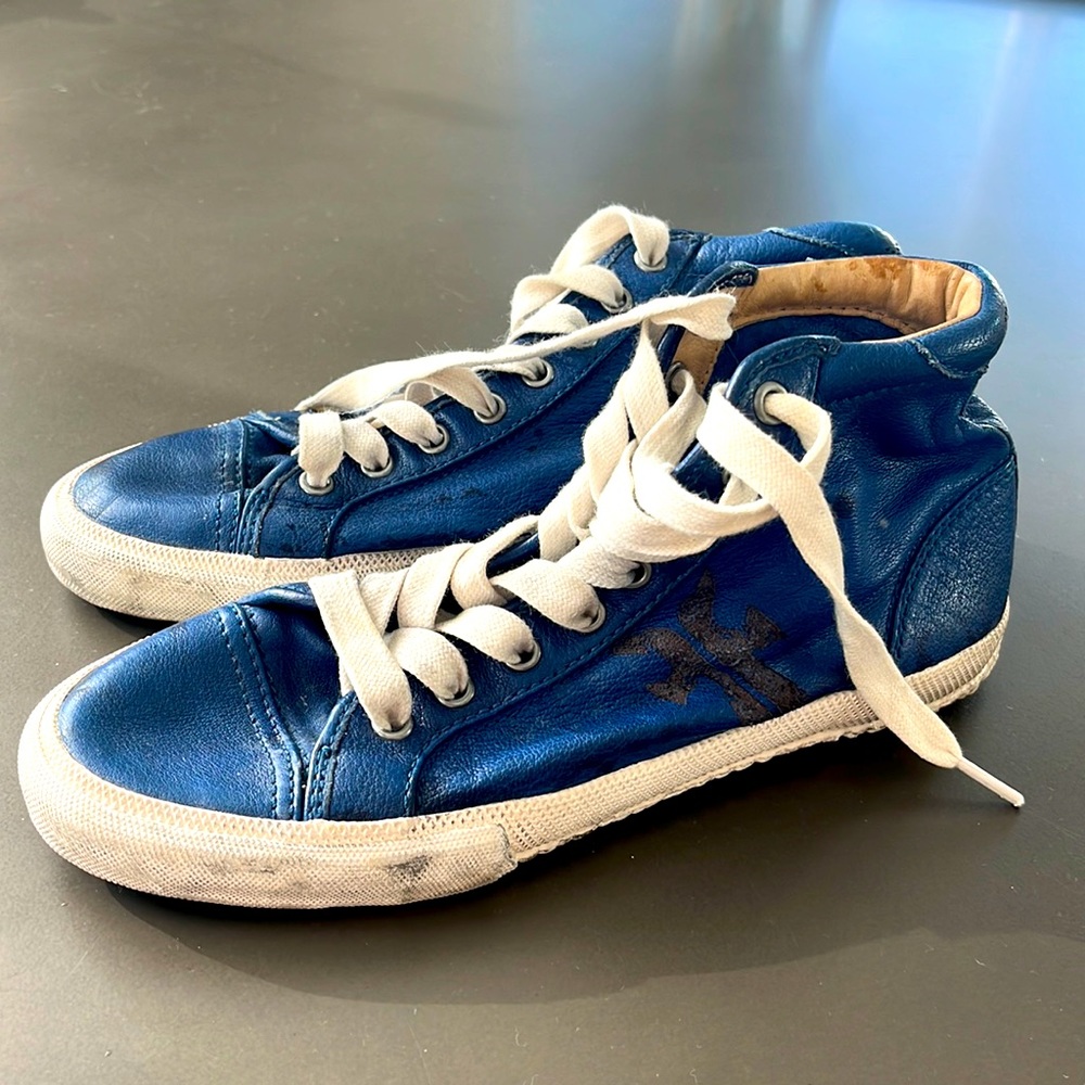 Frye Kira high too blue leather sneakers